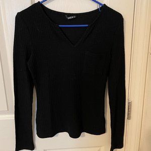 SHEIN Black Long Sleeve Waffle Shirt